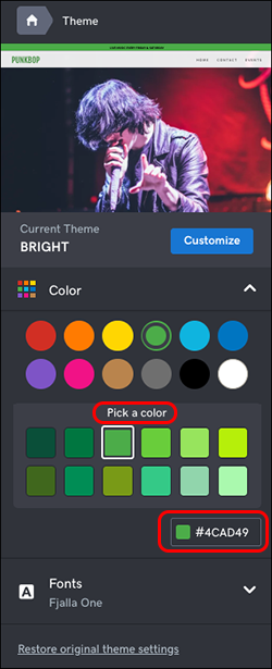 select color for your website builder